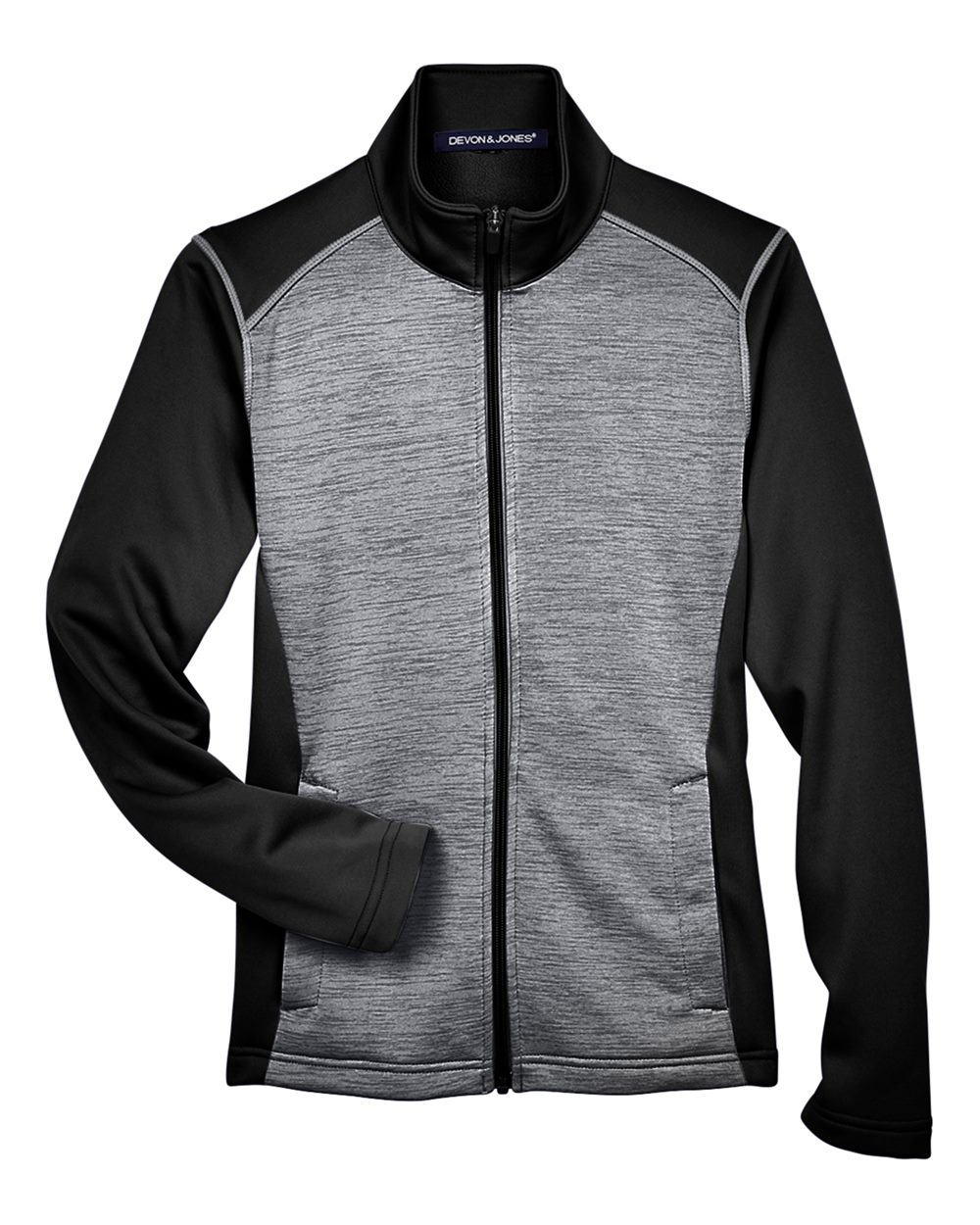 Women's Newbury Colorblock Mélange Fleece Full-Zip Jacket - Front - B713B2502 - Black Heather/ Dark Grey Heather