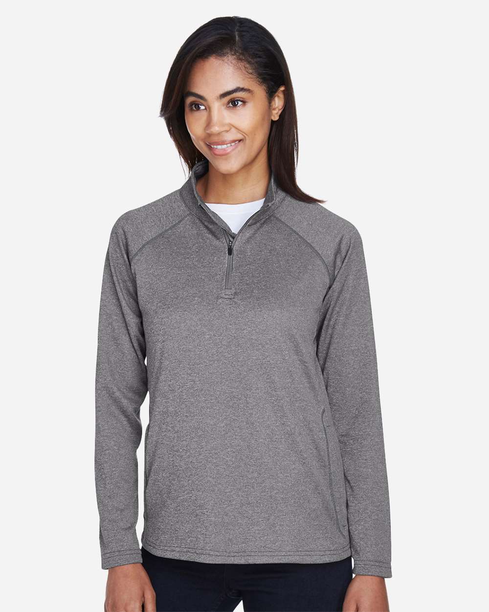 Women's Stretch Tech-Shell® Compass Quarter-Zip Pullover - OnModelFront - B657B2353 - Dark Grey Heather