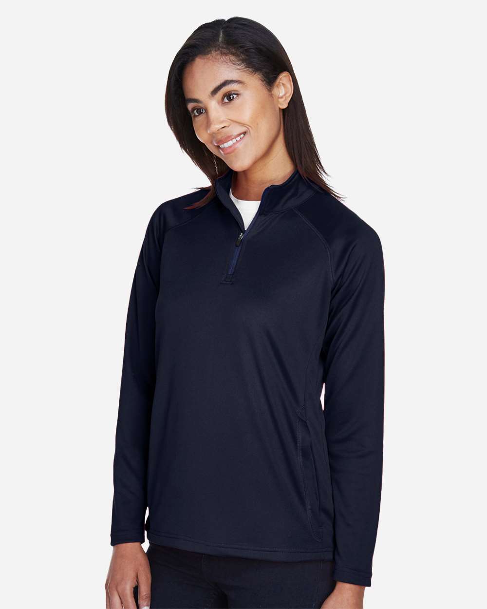 Women's Stretch Tech-Shell® Compass Quarter-Zip Pullover - OnModelSide - B657B2653 - Navy