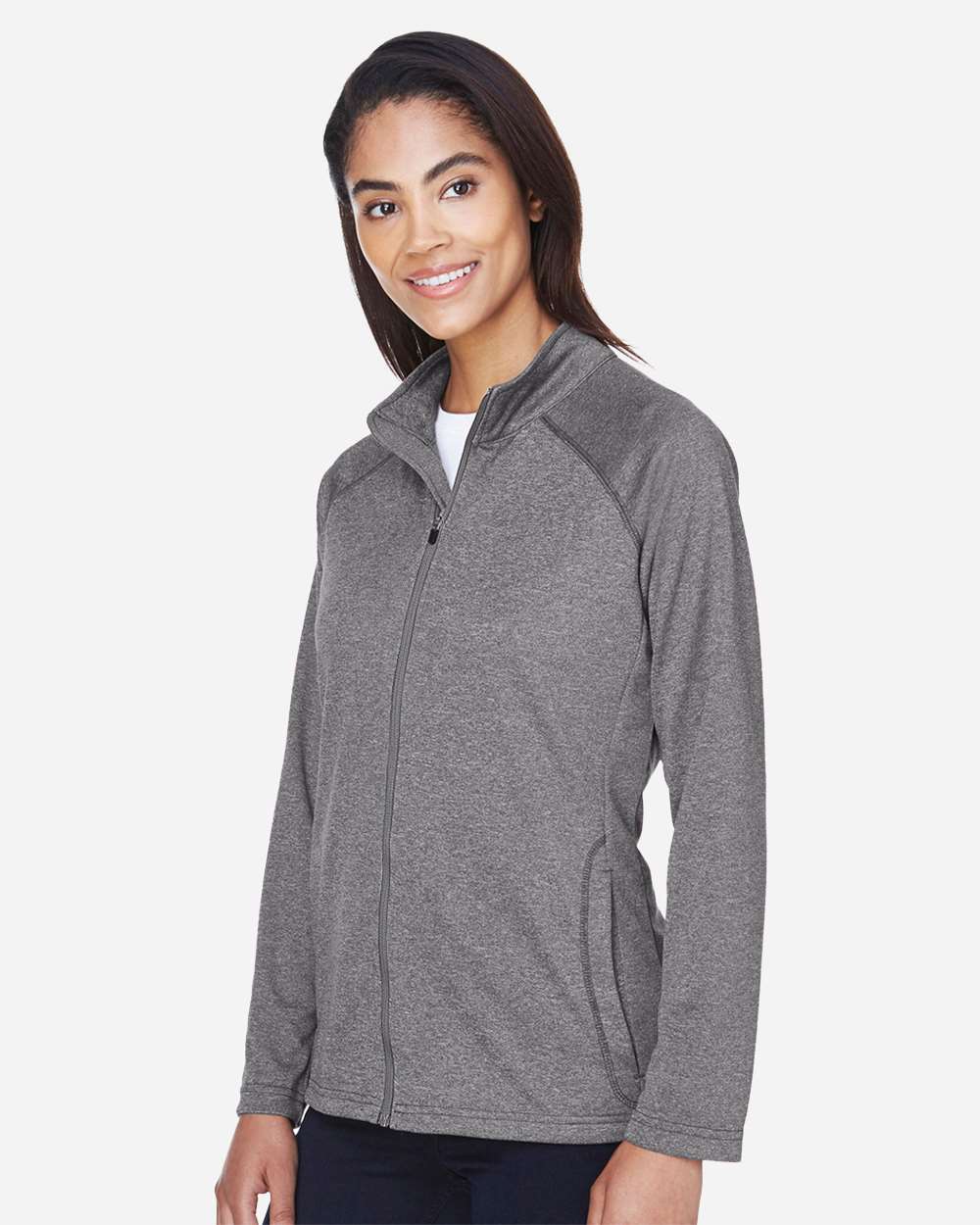 Women's Stretch Tech-Shell® Compass Full-Zip Jacket - OnModelSide - B653B2353 - Dark Grey Heather