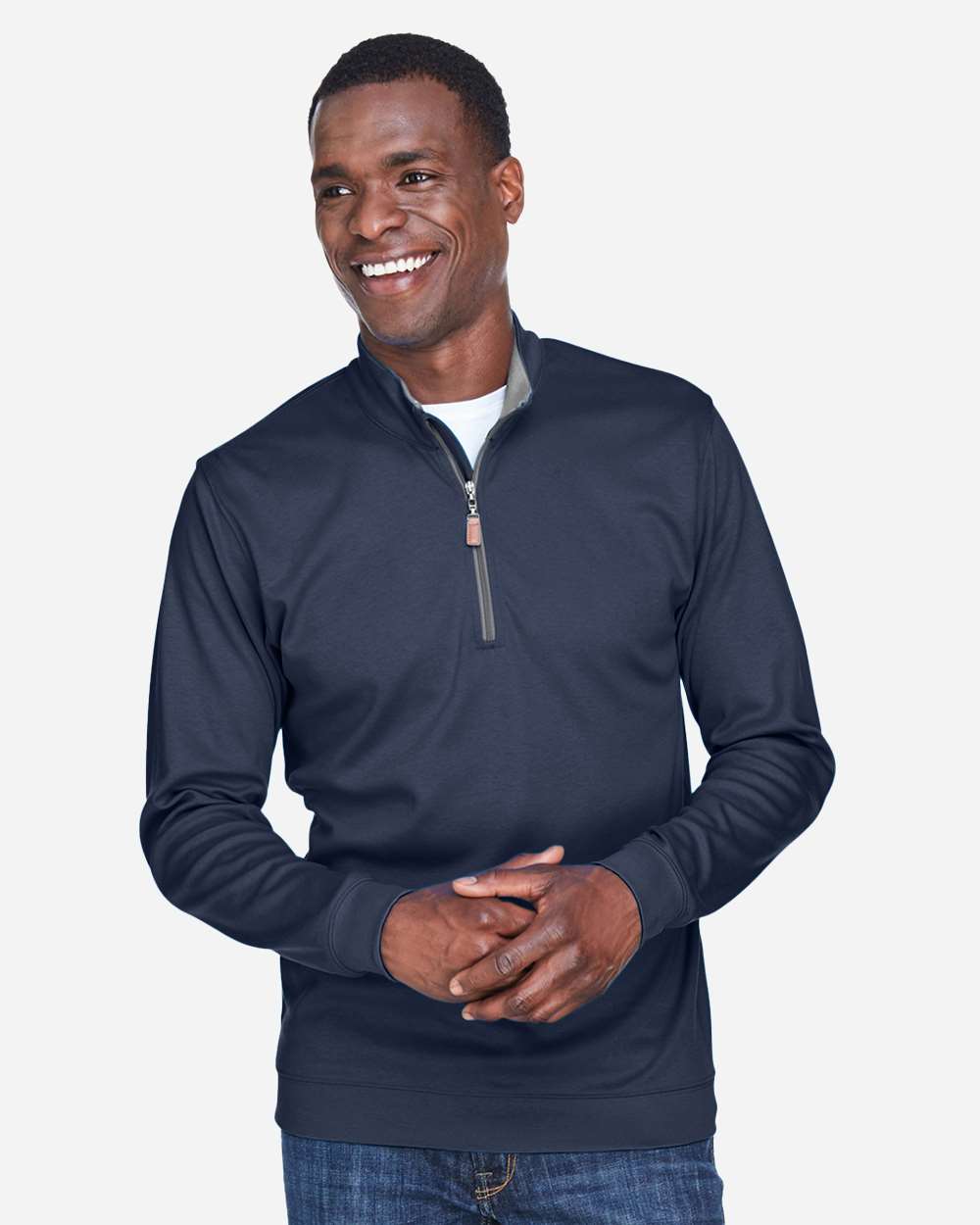 Men's DRYTEC20™ Performance Quarter-Zip Pullover - OnModelFront - B660B2653 - Navy/ Grey Heather/ Graphite