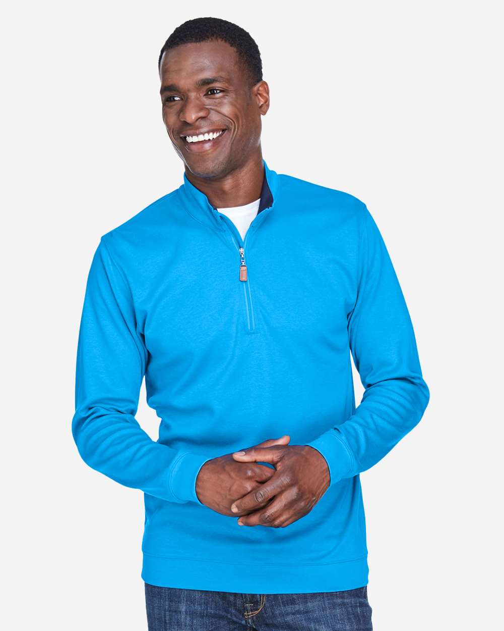 Men's DRYTEC20™ Performance Quarter-Zip Pullover - OnModelFront - B660B2683 - Ocean Blue/ Navy/ Ocean Blue