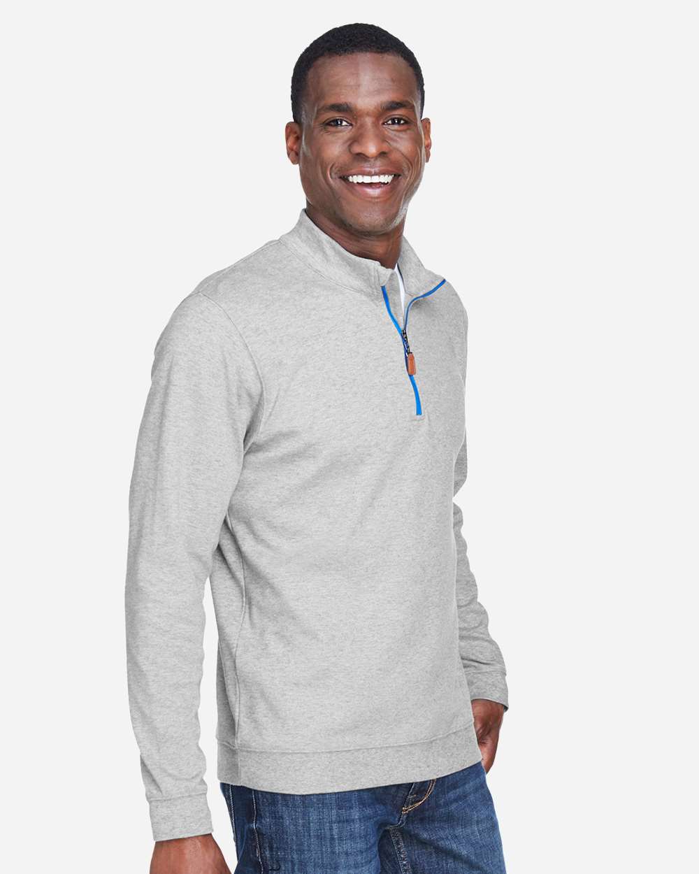 Men's DRYTEC20™ Performance Quarter-Zip Pullover - OnModelSide - B660B2353 - Grey Heather/ Grey H/ French Blue