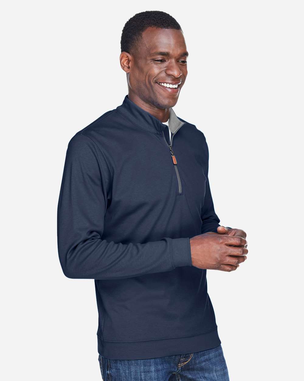 Men's DRYTEC20™ Performance Quarter-Zip Pullover - OnModelSide - B660B2653 - Navy/ Grey Heather/ Graphite