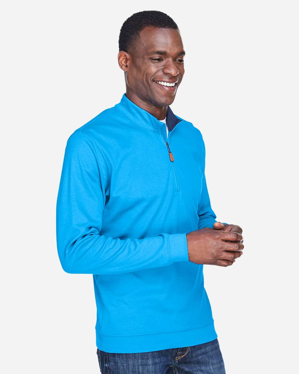 Men's DRYTEC20™ Performance Quarter-Zip Pullover - OnModelSide - B660B2683 - Ocean Blue/ Navy/ Ocean Blue