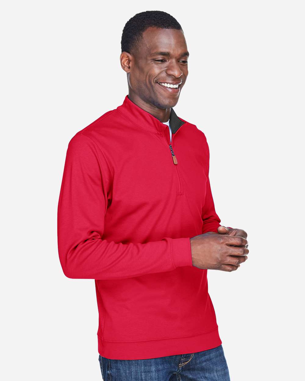 Men's DRYTEC20™ Performance Quarter-Zip Pullover - OnModelSide - B660B2703 - Red/ Navy/ Red
