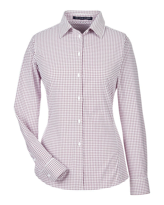 Women's CrownLux Performance® Micro Windowpane Woven Dress Shirt - Front - B688B2322 - Burgundy/ White