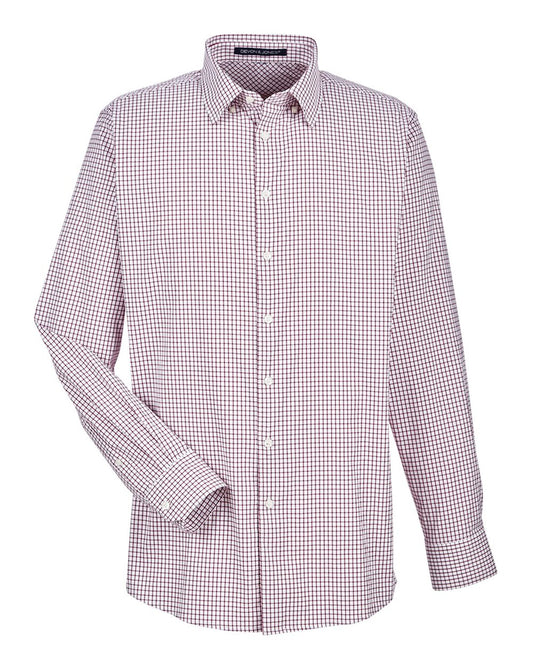 Men's CrownLux Performance® Micro Windowpane Woven Dress Shirt - Front - B687B2323 - Burgundy/ White
