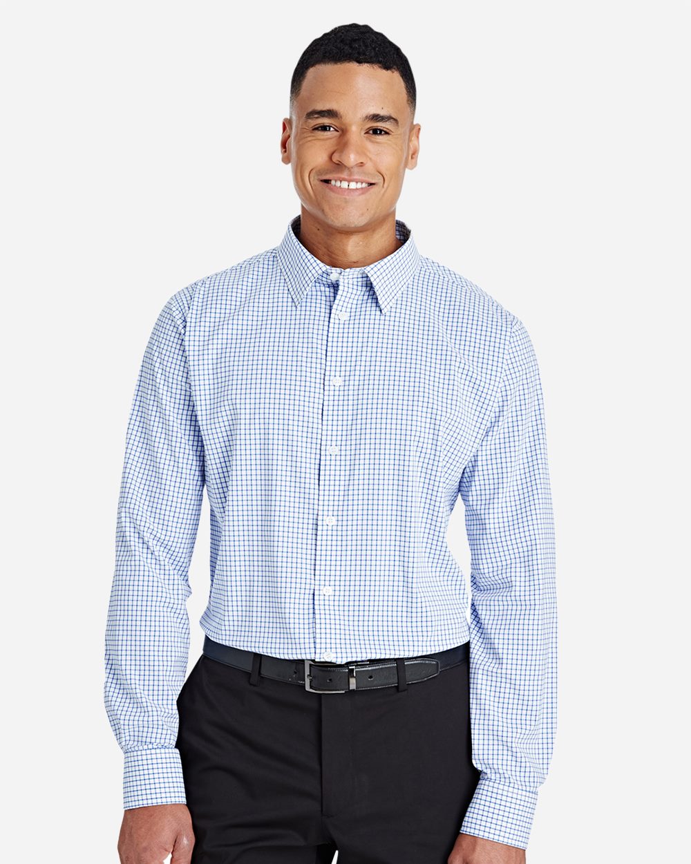 Men's CrownLux Performance® Micro Windowpane Woven Dress Shirt - styleImage