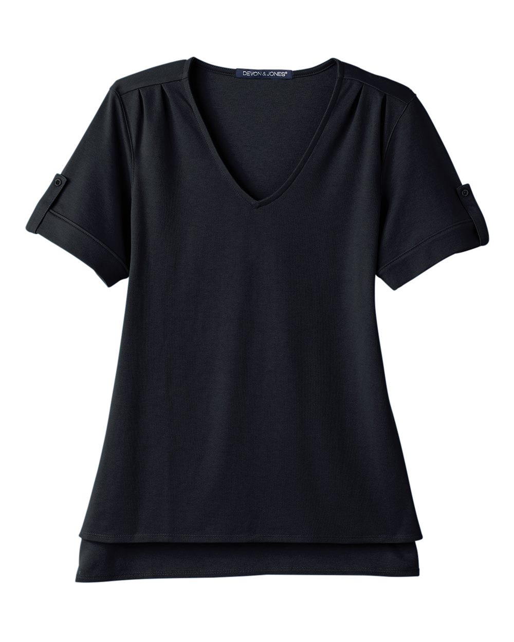 Women's CrownLux Performance® Plaited Rolled Sleeve Shirt - Front - B641B2502 - Black