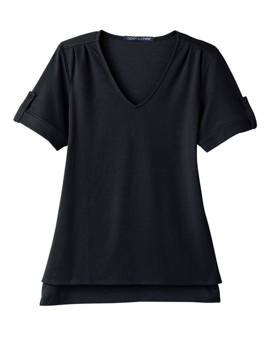 Women's CrownLux Performance® Plaited Rolled Sleeve Shirt - Front - B641B2502 - Black