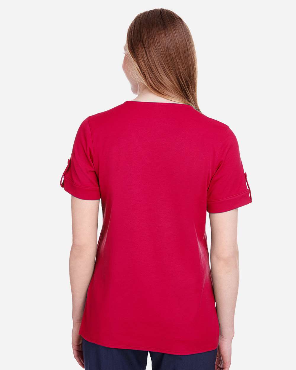 Women's CrownLux Performance® Plaited Rolled Sleeve Shirt - OnModelBack - B641B2702 - Red