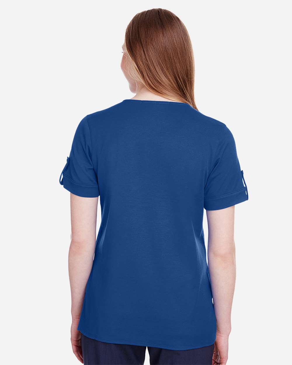 Women's CrownLux Performance® Plaited Rolled Sleeve Shirt - OnModelBack - B641B2752 - True Royal