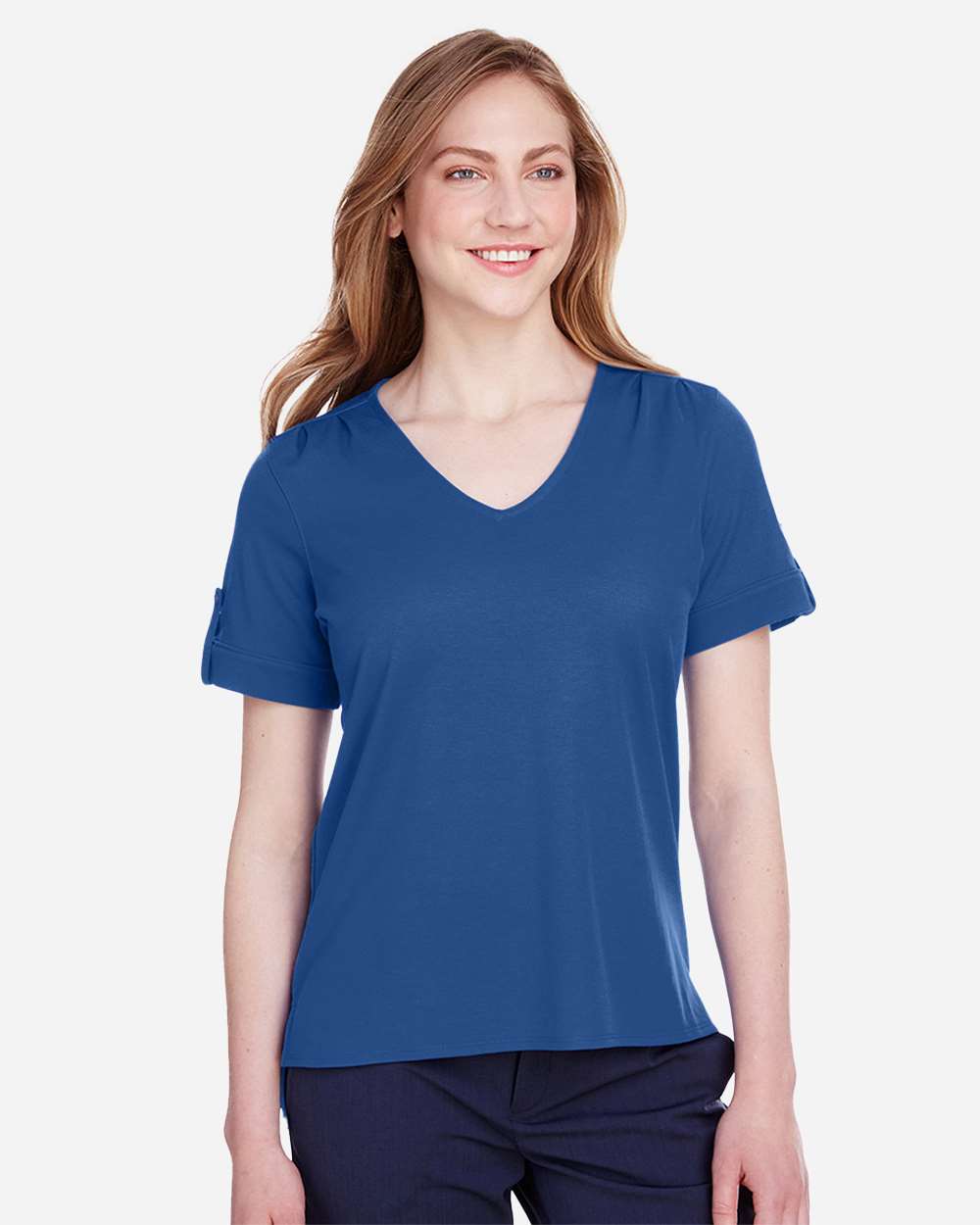 Women's CrownLux Performance® Plaited Rolled Sleeve Shirt - OnModelFront - B641B2752 - True Royal