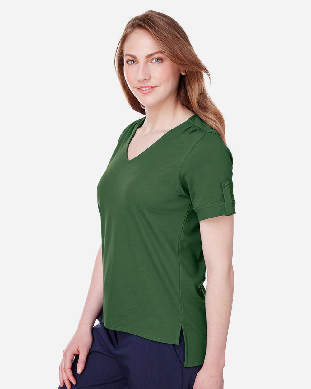 Women's CrownLux Performance® Plaited Rolled Sleeve Shirt - OnModelSide - B641B2542 - Forest
