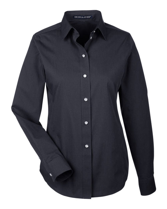 Women's Crown Collection® Striped Woven Dress Shirt - Front - B680B2112 - Black/ Graphite