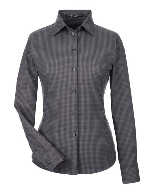 Women's CrownLux Performance® Tonal Mini Check Woven Dress Shirt - Front - B682B2092 - Carbon