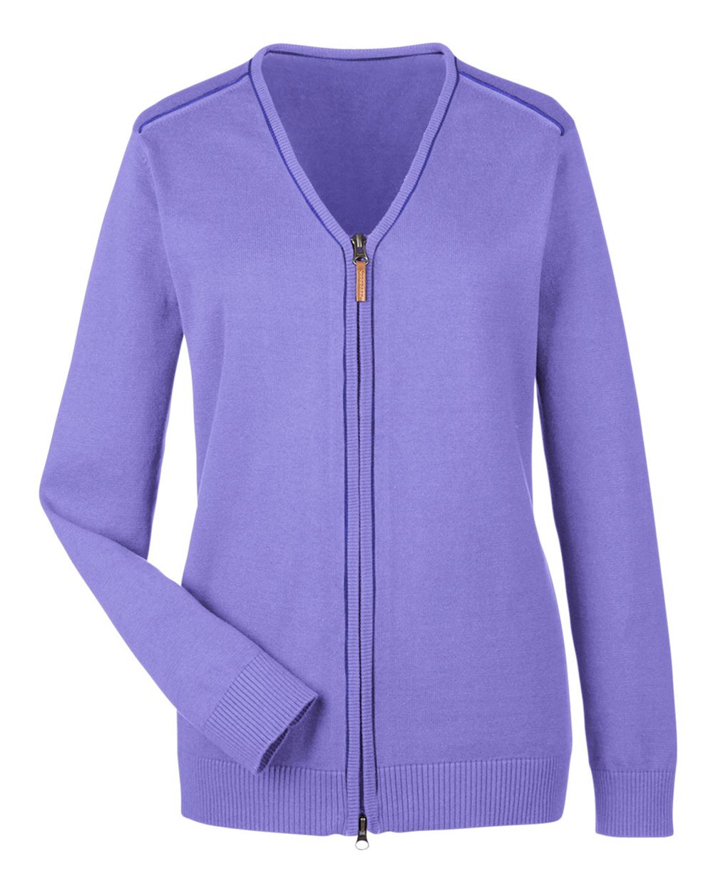 Women's Manchester Fully-Fashioned Full-Zip Cardigan Sweater - Front - B659B2192 - Grape/ Navy