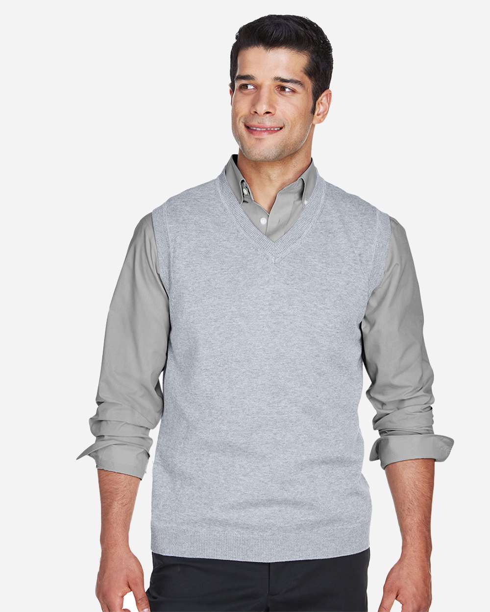 Unisex V-Neck Sweater Vest - OnModelFront - B807B2353 - Grey Heather
