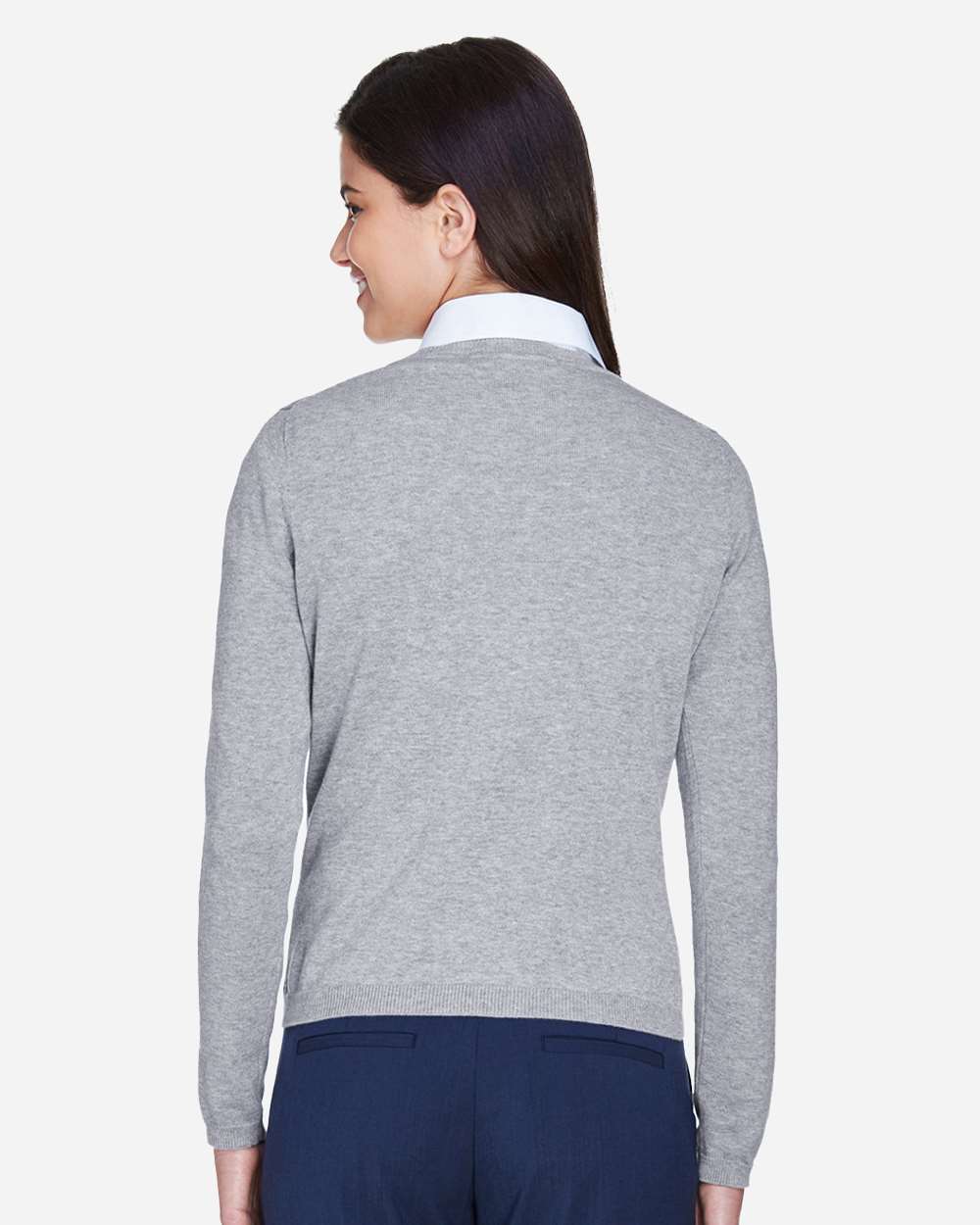 Women's V-Neck Sweater - OnModelBack - B806B2354 - Grey Heather