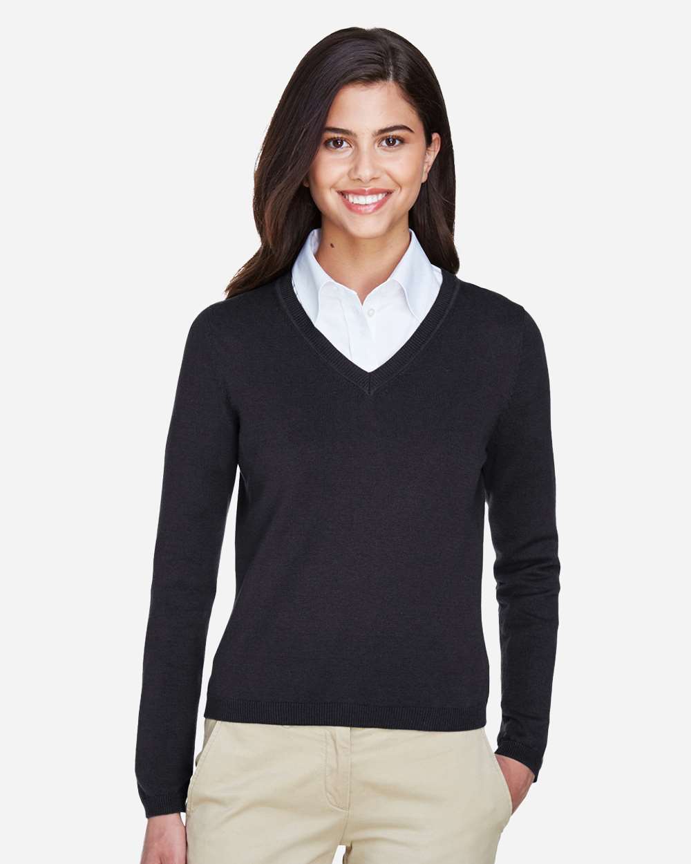 Women's V-Neck Sweater - OnModelFront - B806B2506 - Black