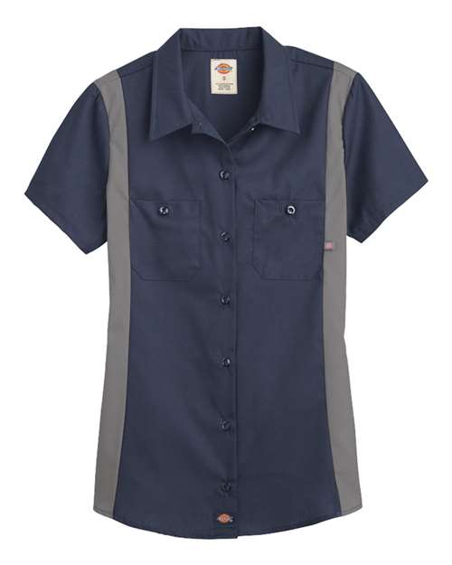 Women's Short Sleeve Industrial Colorblocked Shirt - Front - B01130863 - Dark Navy/ Smoke