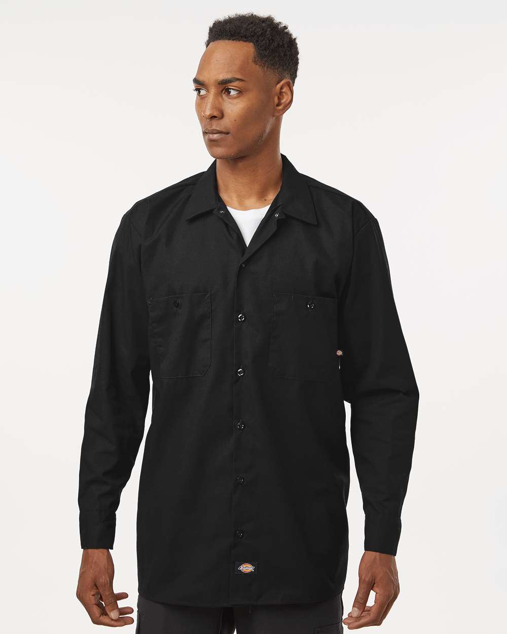Men's Industrial Long Sleeve Work Shirt - OnModelFront - B09830503 - Black