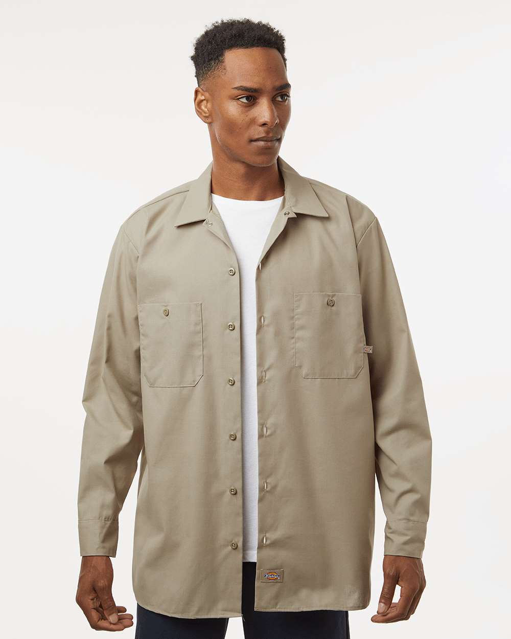 Men's Industrial Long Sleeve Work Shirt - OnModelFront - B09830733 - Desert Sand