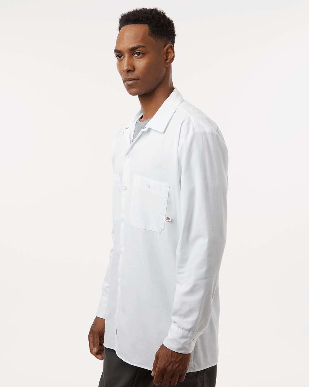 Men's Industrial Long Sleeve Work Shirt - OnModelSide - B09830003 - White
