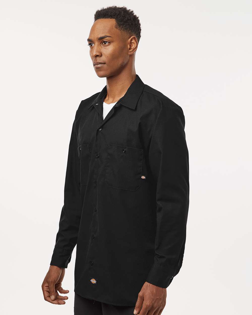 Men's Industrial Long Sleeve Work Shirt - OnModelSide - B09830503 - Black
