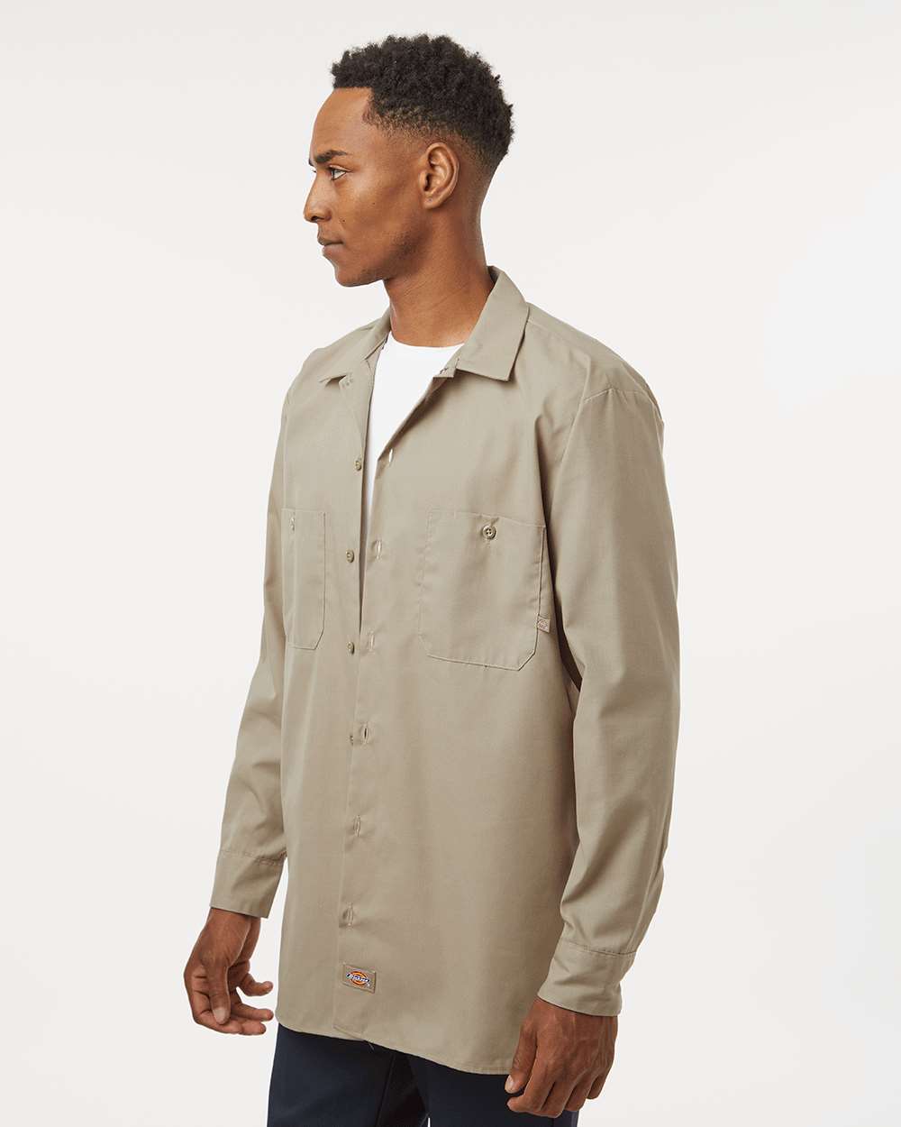 Men's Industrial Long Sleeve Work Shirt - OnModelSide - B09830733 - Desert Sand