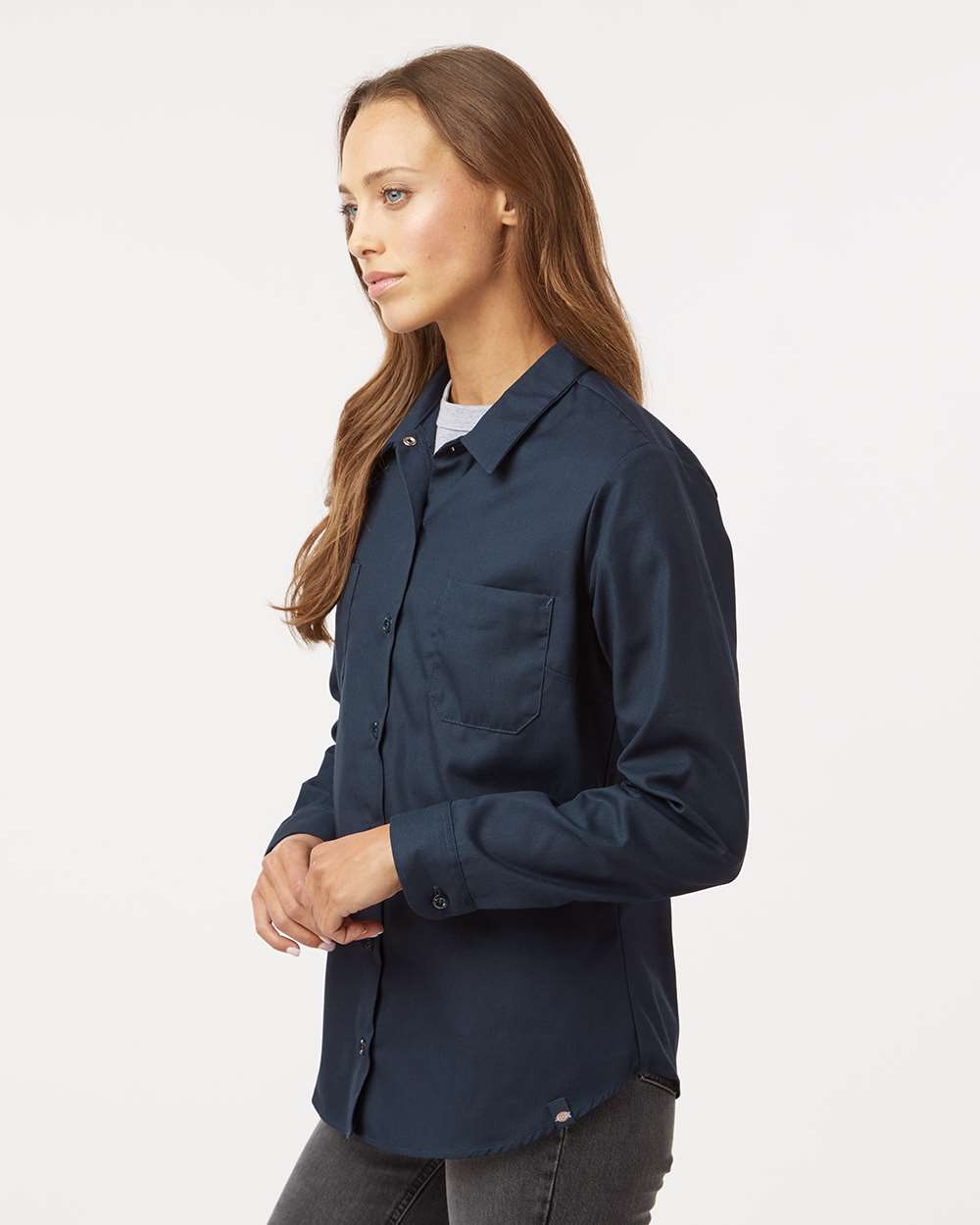 Women's Long Sleeve Industrial Work Shirt - OnModelSide - B10130863 - Dark Navy