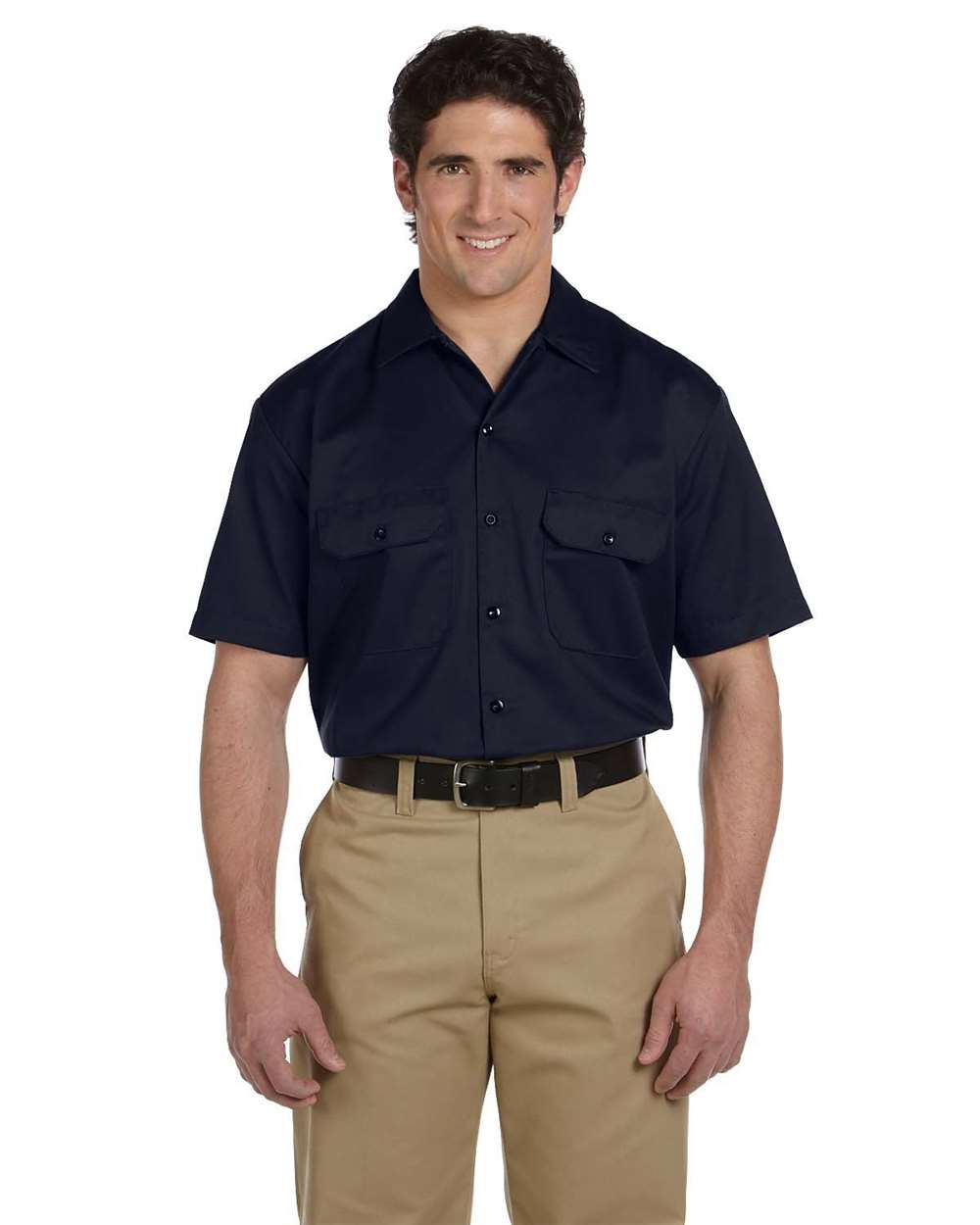 Men's Short Sleeve Work Shirt - OnModelFront - B316E6658 - Dark Navy