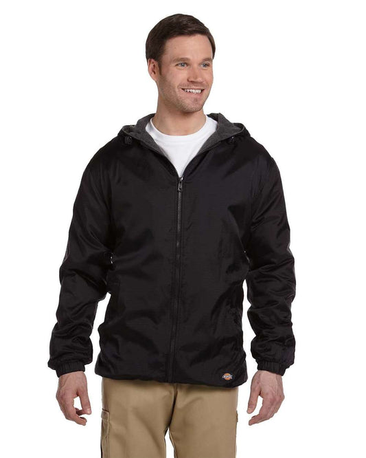 Men's Fleece Lined Nylon Hooded Jacket - OnModelFront - B315E6508 - Black