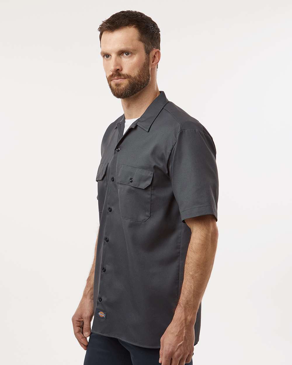 Men's Short Sleeve Work Shirt - OnModelSide - B61630093 - Charcoal