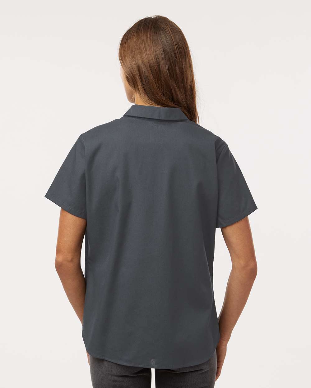 Women's Industrial Short Sleeve Work Shirt - OnModelBack - B73830093 - Dark Charcoal
