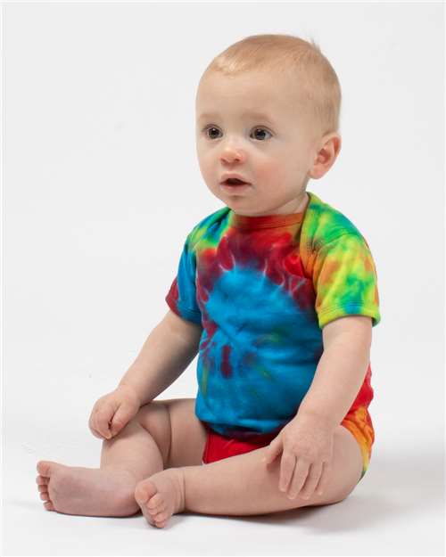Infant Spiral Tie-Dyed Onesie - OnModelFront - B04014964 - Rainbow