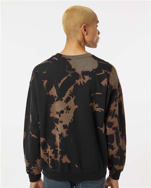 Essential Fleece Bleach Wash Crewneck Sweatshirt - OnModelBack - B06914103 - Gobi