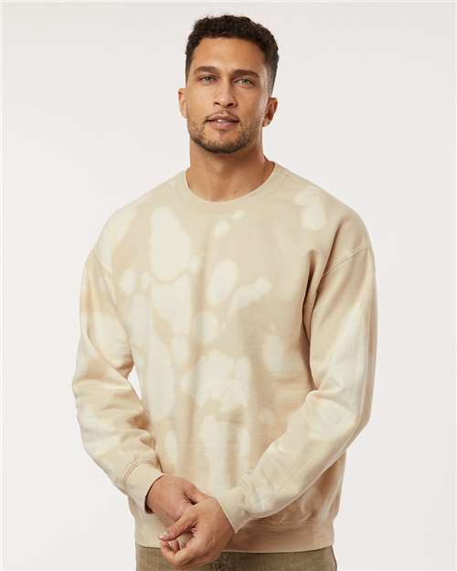 Essential Fleece Bleach Wash Crewneck Sweatshirt - OnModelFront - B06914243 - Sand Gobi