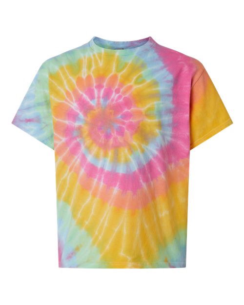 Youth Multi-Color Spiral Tie-Dyed T-Shirt - Front - B81714943 - Aerial Spiral