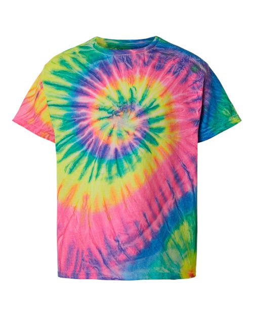Youth Multi-Color Spiral Tie-Dyed T-Shirt - Front - B81714973 - Fluorescent Rainbow Spiral