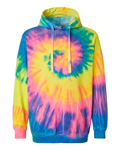 Multi-Color Spiral Tie-Dyed Hooded Sweatshirt - Front - B82614933 - Flo Rainbow Spiral