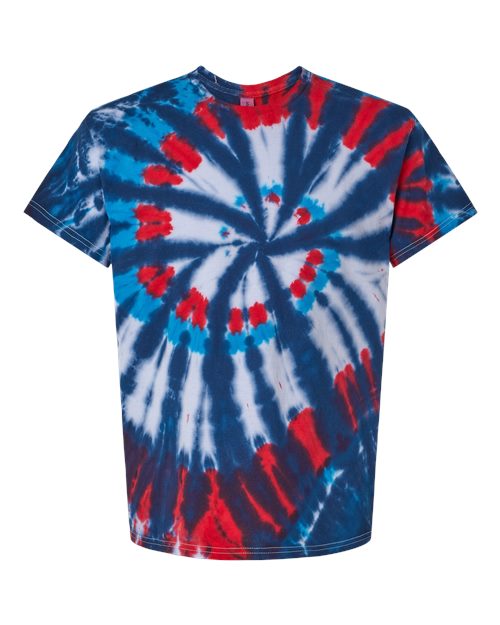 Multi-Color Cut-Spiral Tie-Dyed T-Shirt - Front - B01014043 - Americus