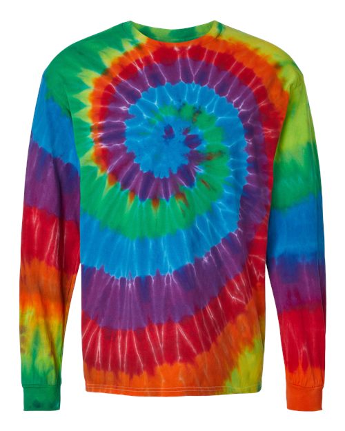 Multi-Color Spiral Tie-Dyed Long Sleeve T-Shirt - Front - B17814963 - Michelangelo Spiral