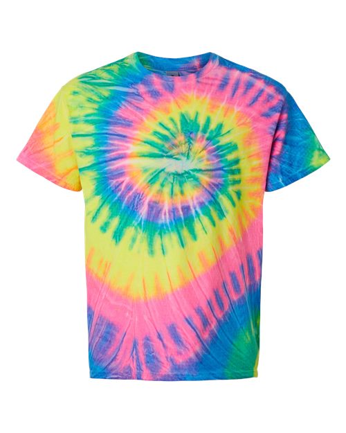 Multi-Color Spiral Tie-Dyed T-Shirt - Front - B01214973 - Fluorescent Rainbow Swirl