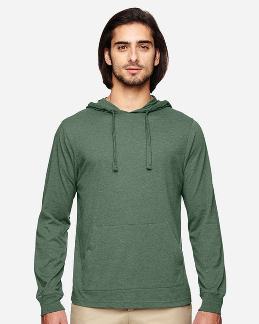 Unisex Eco Jersey Pullover Hooded Long Sleeve T-Shirt - OnModelFront - B848E9542 - Asparagus