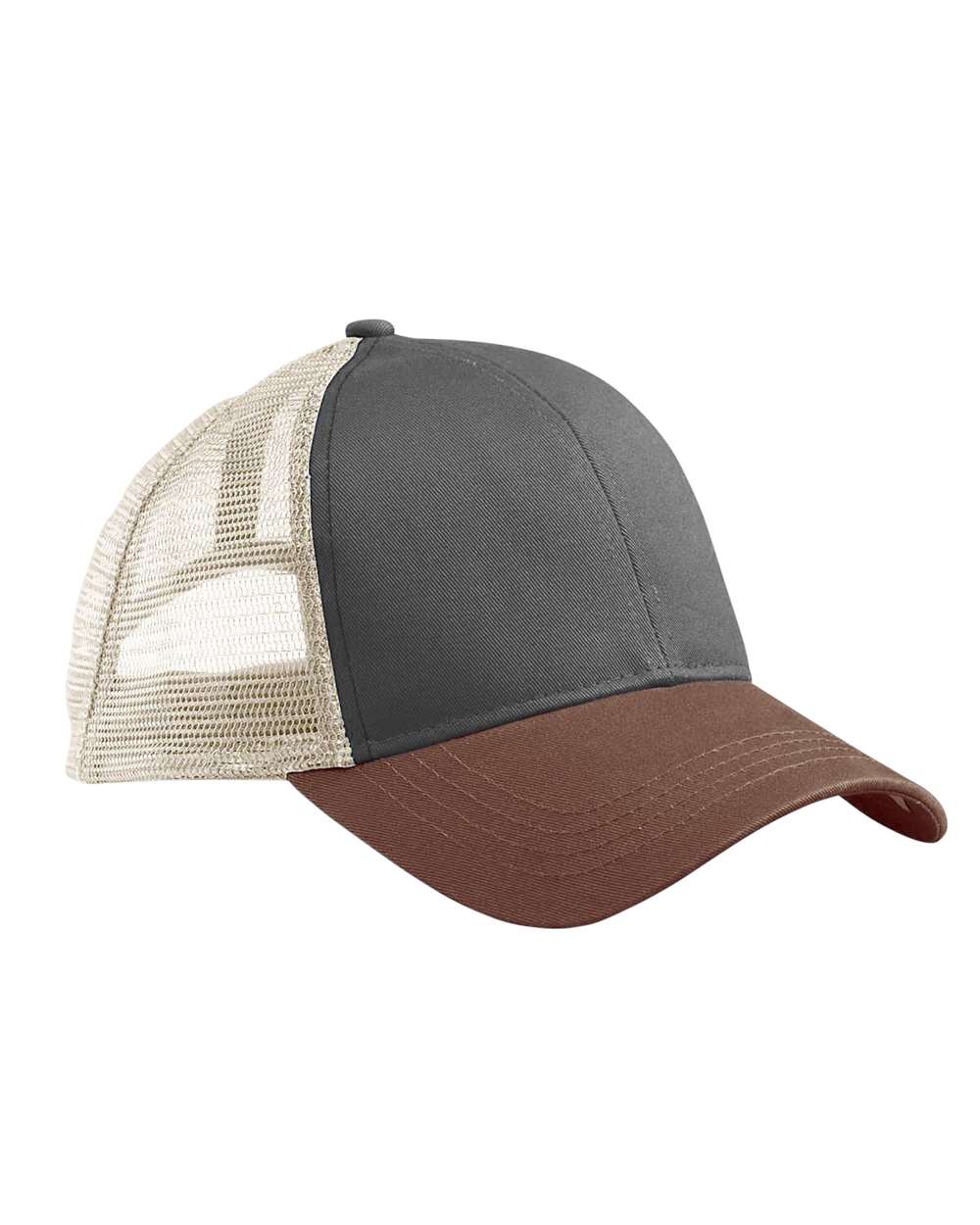 Eco Trucker Cap - Front - B873E9550 - Charcoal/ Legacy Brown/ Oyster
