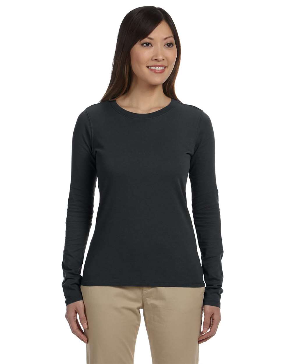 Women's Classic Long Sleeve T-Shirt - OnModelFront - B852E9583 - Charcoal