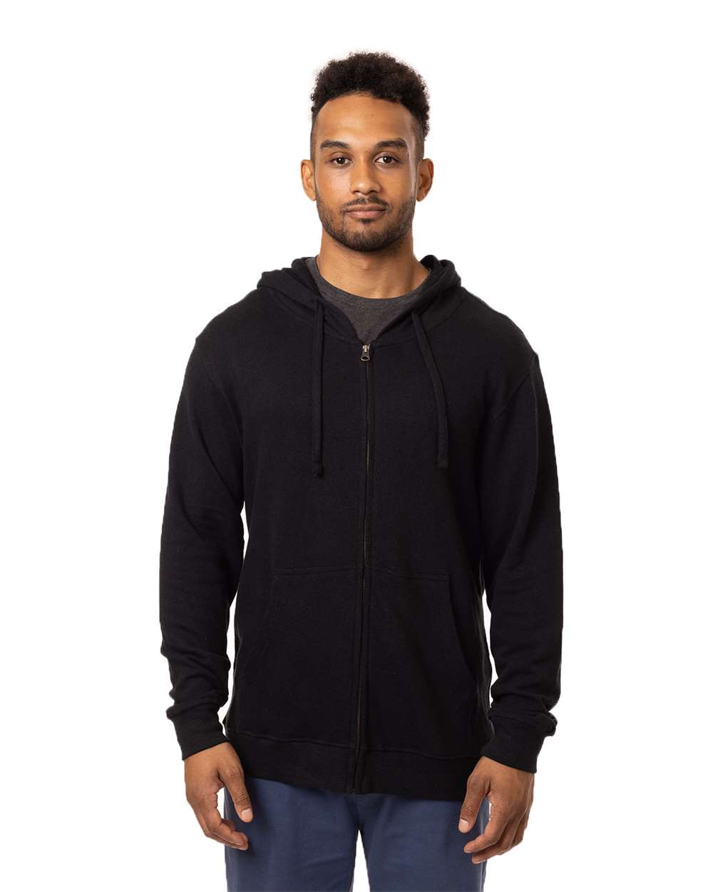 Unisex Hemp Hero Full-Zip Hooded Sweatshirt - OnModelFront - B865E9502 - Washed Black