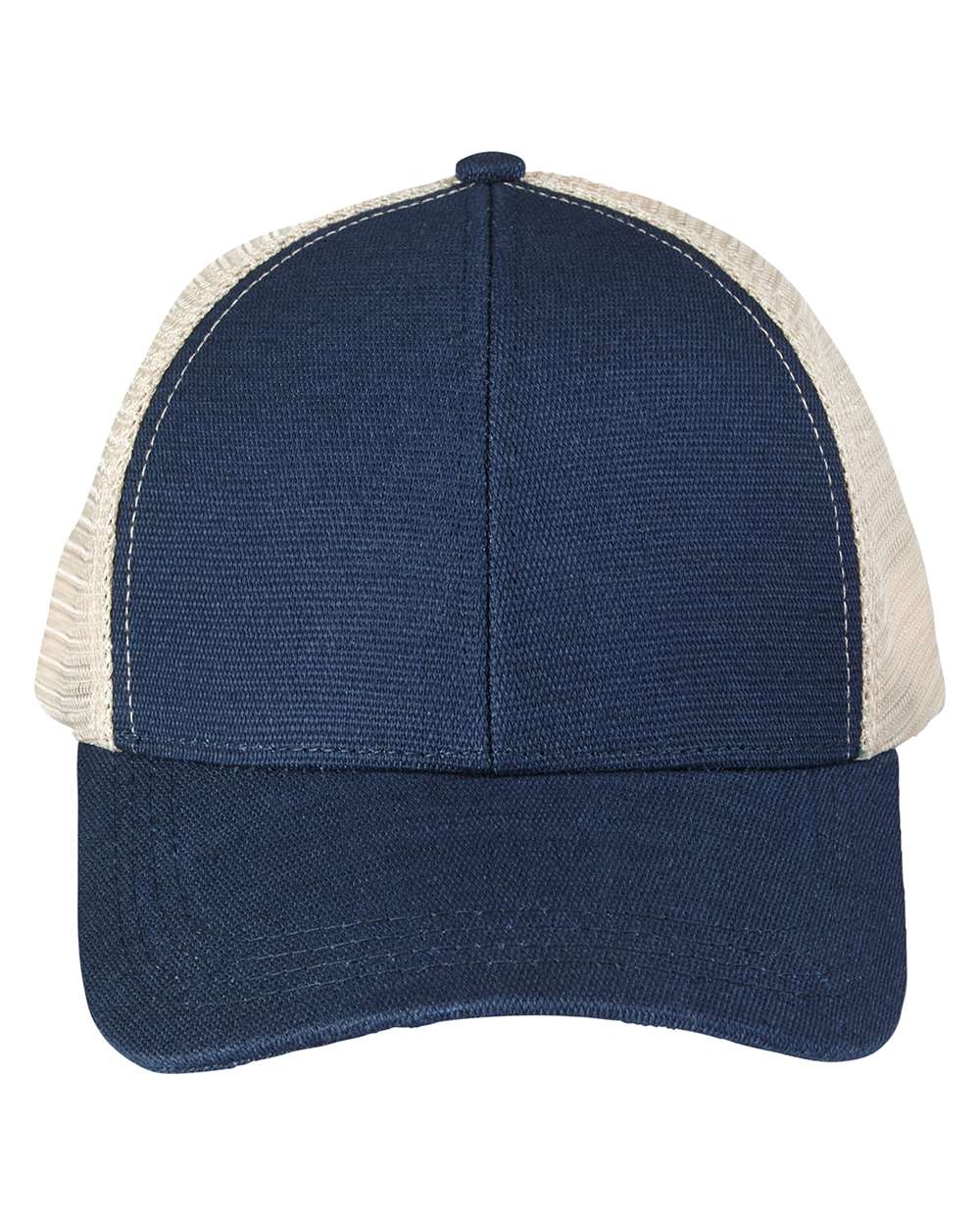 Hemp Blend Trucker Cap - Front - B877E9650 - Navy/ Oyster